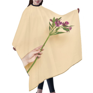 Personality  Object Photo Of Fresh Lilies In Hand Of Unknown Woman With Nail Polish On Pastel Yellow Backdrop Hair Cutting Cape