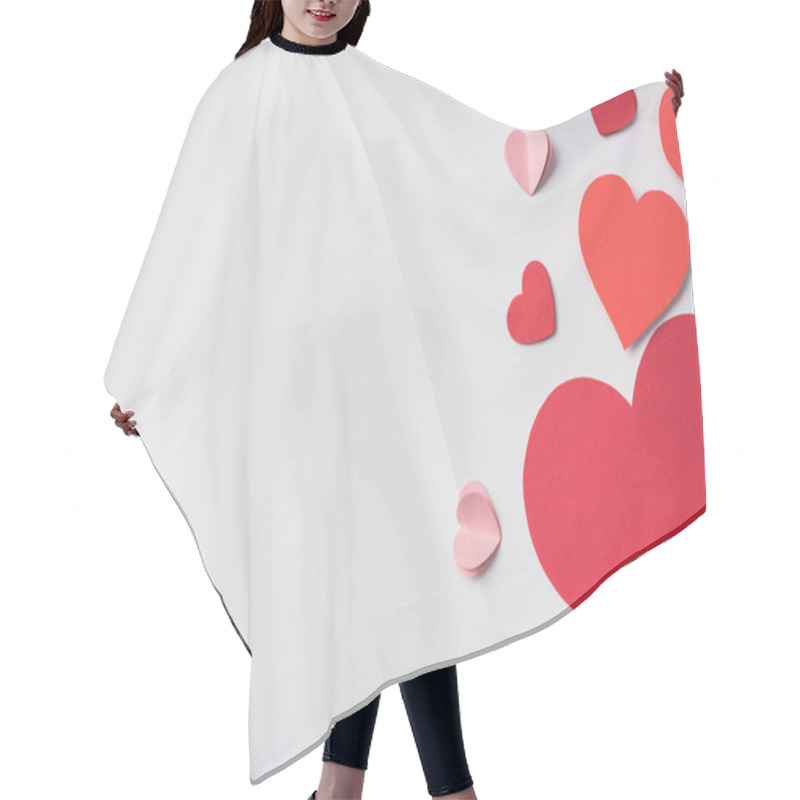 Personality  top view of red hearts on white background hair cutting cape