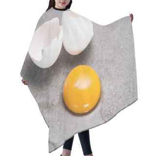 Personality  Close Up Of Raw Smashed Egg With Yolk And Protein On Grey Textured Background Hair Cutting Cape