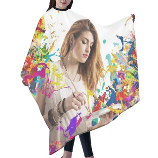 Personality  Woman Painter With Brush Hair Cutting Cape