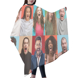 Personality  Angry People Screaming. The Collage Of Different Human Facial Expressions, Emotions And Feelings Of Young Men And Women. Hair Cutting Cape