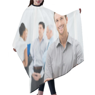 Personality  Happy Young Businessman Hair Cutting Cape