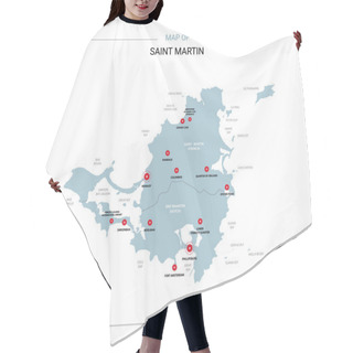 Personality  Saint Martin Vector Map. Editable Template With Regions, Cities, Red Pins And Blue Surface On White Background.  Hair Cutting Cape