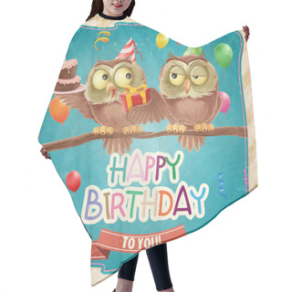 Personality  Happy Birthday Banner With Owls Hair Cutting Cape