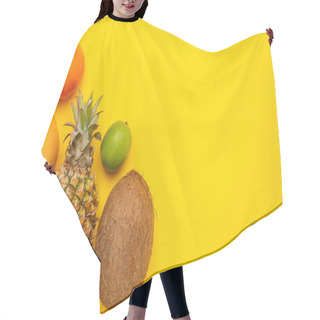 Personality  Tropical Fruits Coconut, Pineapple, Orange And Lime On Yellow Background With Copyspace Hair Cutting Cape