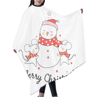 Personality  Drawn Rats Huggnig Snowman For Christmas Day And New Year. Vector Illustration Hair Cutting Cape