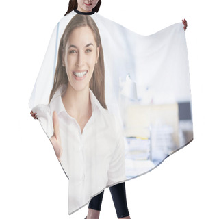 Personality  Businesswoman Giving Thumb Up While Standing  Hair Cutting Cape