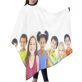 Personality  Group Of Multiethnic Children Hair Cutting Cape