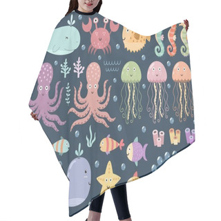 Personality  Vector Set Of Cute Sea Animals. Underwater Isolated Element Hair Cutting Cape