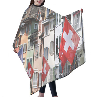 Personality  Old Street In Zurich Decorated With Flags For The Swiss National Hair Cutting Cape