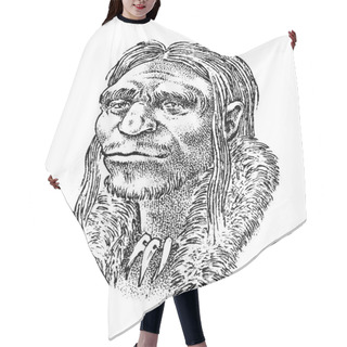 Personality  Primitive People. Prehistoric Period, Ancient Tribe, Cave Barbarian Man. Hand Drawn Sketch. Engraved Monochrome Illustration. Hair Cutting Cape