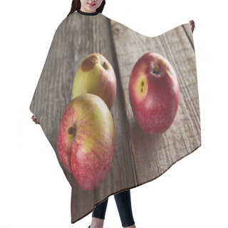 Personality  Apples With Small Rotten Spot On Brown Wooden Surface Hair Cutting Cape