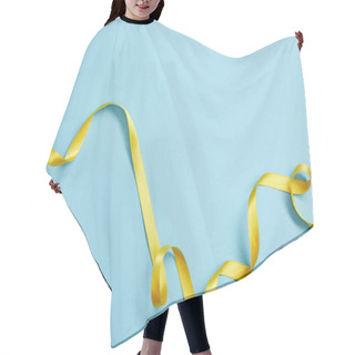 Personality  Top View Of Yellow Satin Ribbon On Blue Background Hair Cutting Cape