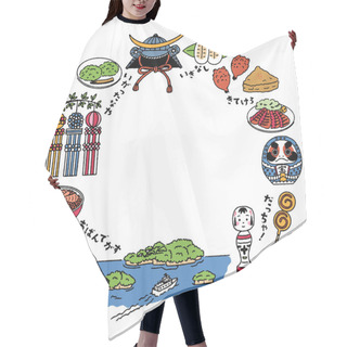 Personality  Simple And Cute Circular Frame With Illustrations Related To Miyagi Prefecture (2colorful) Hair Cutting Cape