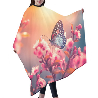 Personality  Nature Background With Flowers And Butterfly In Spring Morning Hair Cutting Cape