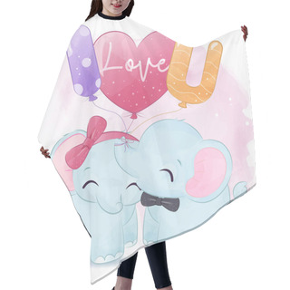 Personality  Cute Elephant Couple  Illustration For Valentine Decoration Hair Cutting Cape