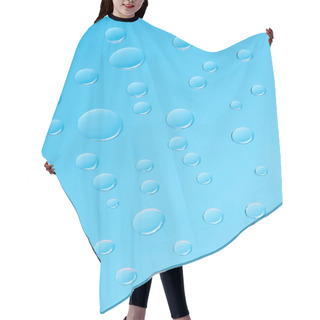 Personality  Close-up View Of Transparent Water Drops On Blue Background Hair Cutting Cape