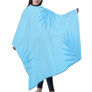 Personality  Top View Of Paper Tropical Leaves On Blue Minimalistic Background With Copy Space Hair Cutting Cape