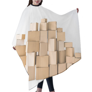 Personality  Brown Cardboard Boxes Stacked On Each Other On White  Hair Cutting Cape