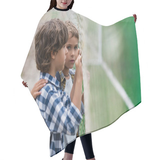 Personality  Schoolboys On Soccer Field Hair Cutting Cape