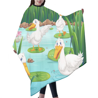 Personality  Four Ducks Living In The Pond Hair Cutting Cape
