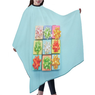 Personality  Top View Of Colorful Gifts With Bows On Blue Background Hair Cutting Cape