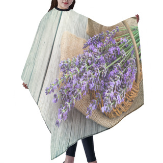 Personality  Lavender Flowers In A Basket With Burlap On The Wooden Backgroun Hair Cutting Cape