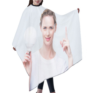 Personality  Attractive Woman With Light Bulb Hair Cutting Cape