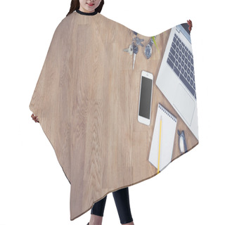 Personality  Top View Desk Hero Header With Copy Space Hair Cutting Cape