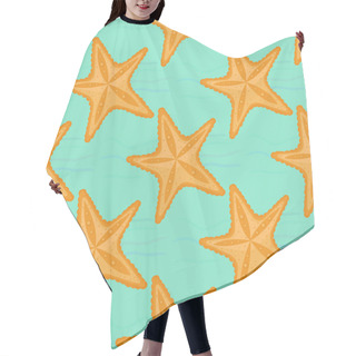 Personality  Background With Waves And Starfish, Seamless Sea Pattern. Hair Cutting Cape