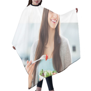 Personality  Woman Eating Salad Hair Cutting Cape
