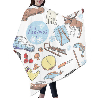 Personality  Vector Set Of Tourist Attractions Eskimos. Hair Cutting Cape