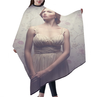 Personality  Vintage Portrait Of A Glamorous Doll-like Retro Girl Posing In G Hair Cutting Cape