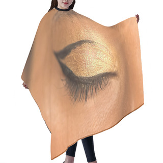 Personality  Cropped View Of African American Woman With Black Eye Liner And Golden Eye Shadow Hair Cutting Cape