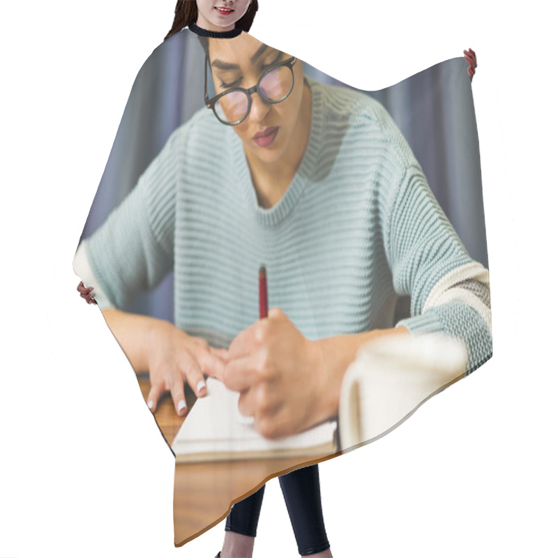 Personality  Pretty Girl Writing In Journal Hair Cutting Cape