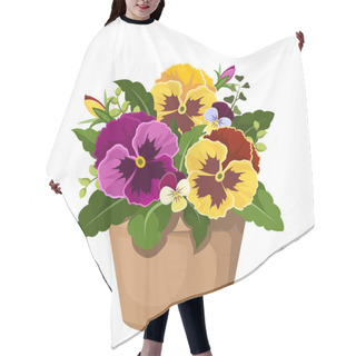 Personality  Pansy Flowers In A Pot. Vector Illustration. Hair Cutting Cape