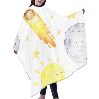 Personality  Watercolor Space Moon Stars Comet Sun Pattern Hair Cutting Cape