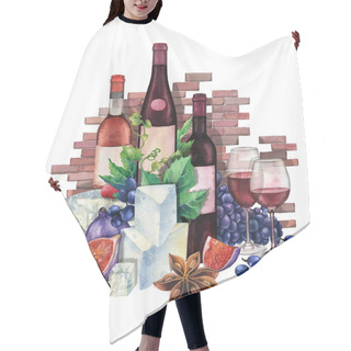 Personality  Watercolor Wine Glasses And Bottles Decorated With Delicious Food Hair Cutting Cape