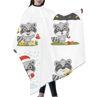Personality  Set Of Charming Cartoon Characters Of Raccoons In Different Seasons  Hair Cutting Cape