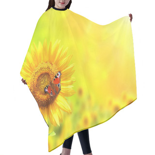 Personality  Butterfly On Bright Yellow Sunflower On Green Background Hair Cutting Cape