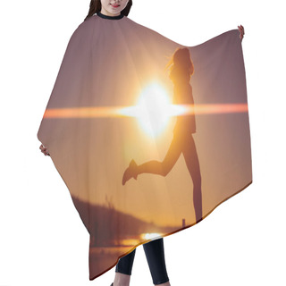 Personality  Happy Silhouette Of A Woman Jumping With Energy And Joy Hair Cutting Cape