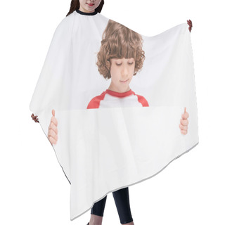 Personality  Boy Holding White Blank Board Hair Cutting Cape