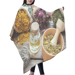 Personality  Healing Herbs In Hessian Bags, Mortar With Chamomile And Essenti Hair Cutting Cape