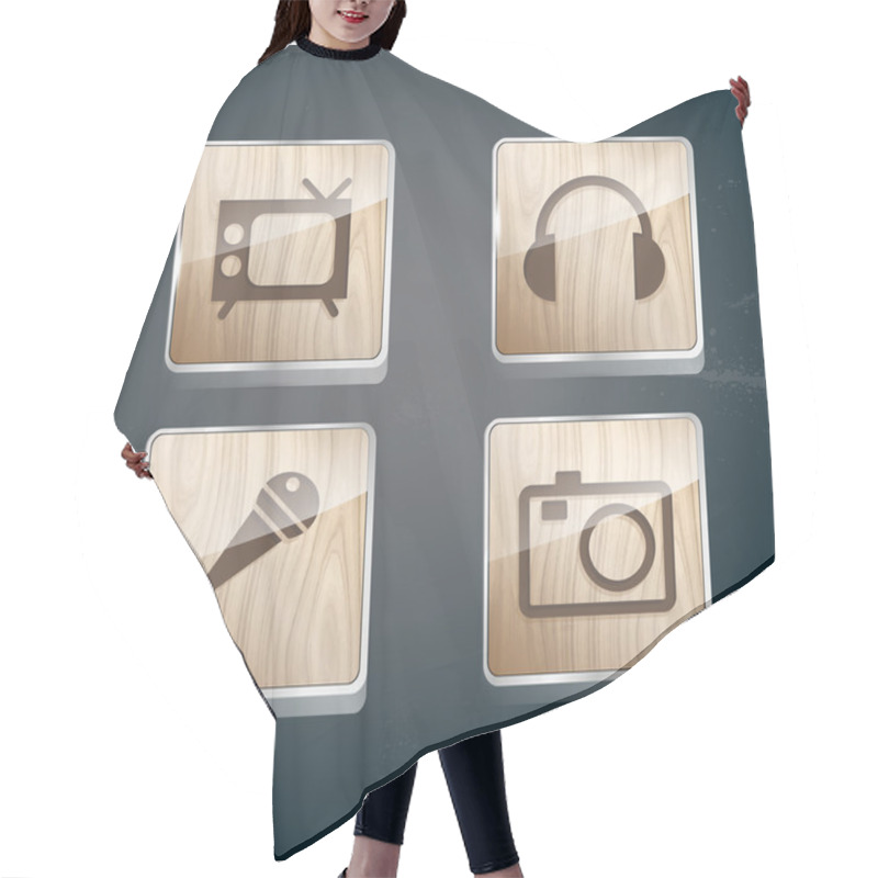 Personality  Set Of Photo, Video And Musical Icons Hair Cutting Cape