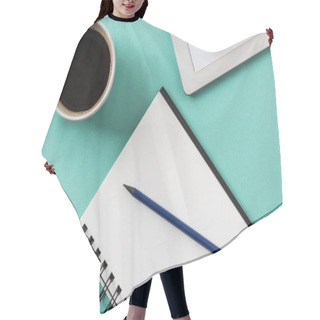 Personality  Notebook With Cup Of Coffee And Digital Tablet Hair Cutting Cape