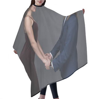 Personality  Sweethearts In Formal Wear Holding Hands Hair Cutting Cape