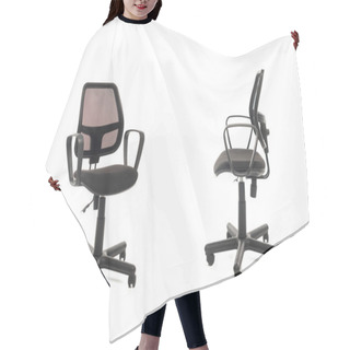 Personality  Two Black Office Chairs Isolated On White Hair Cutting Cape