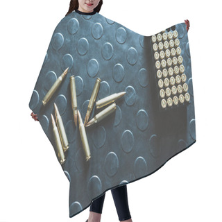 Personality  Top View Of Rifle Bullets And Magazine On Table Hair Cutting Cape