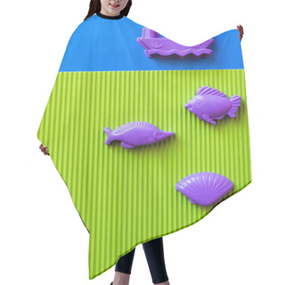 Personality  Top View Of Purple Sea Animals And Vessel Toys On Blue And Green Background Hair Cutting Cape