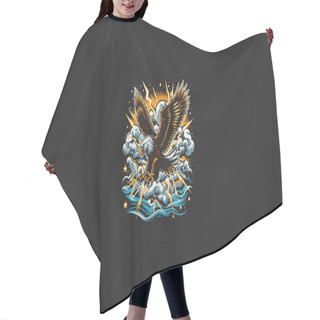 Personality  Flying Eagle On Cloud Lightning Vector Artwork Design Hair Cutting Cape